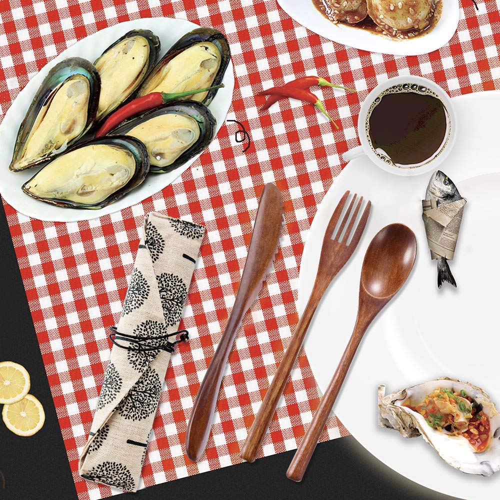 Japanese Wooden Travel Cutlery Set - 9pc Reusable Utensils with Case for Camping & Picnics