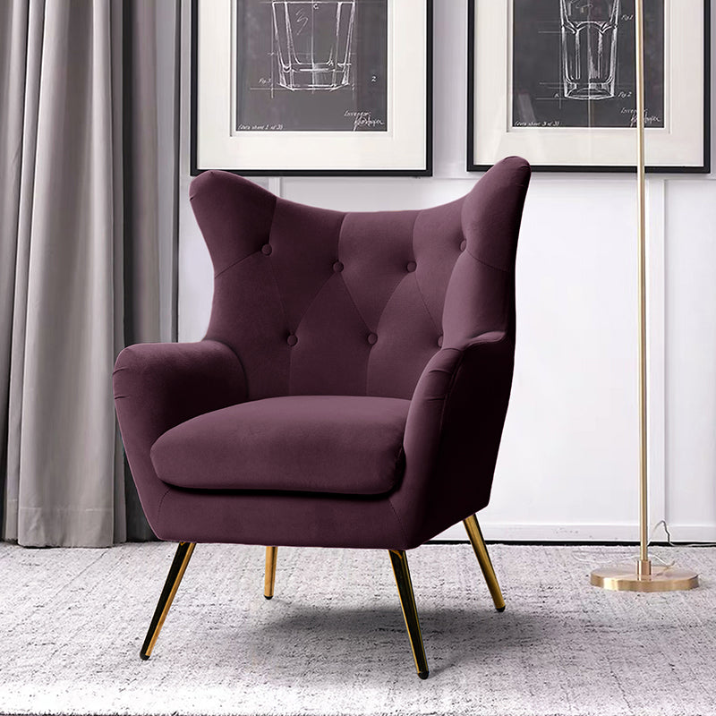 Luxury Isabelle Wingback Velvet Upholstered Armchair - High Back Accent Chair with Sturdy Metal Legs for Living Room, Bedroom & Office Decor