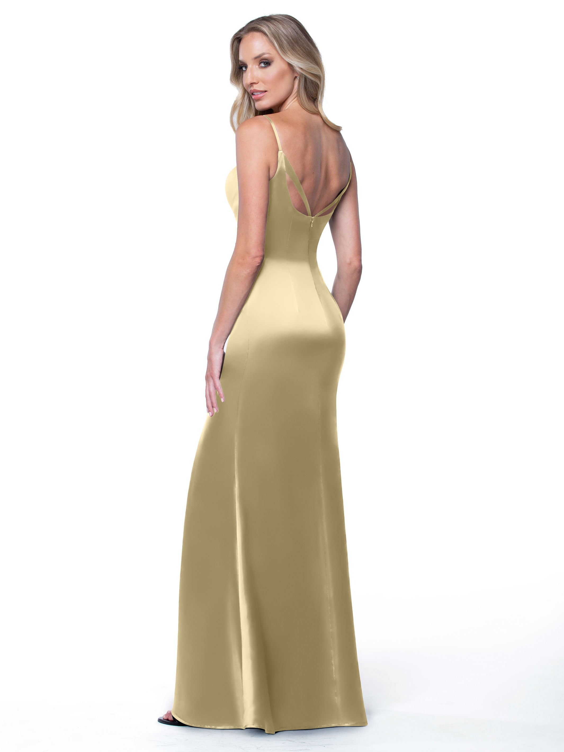 Elegant 80132 Fit and Flare Satin Bridesmaid Dress with High Slit - Perfect for Weddings, Prom, and Formal Events