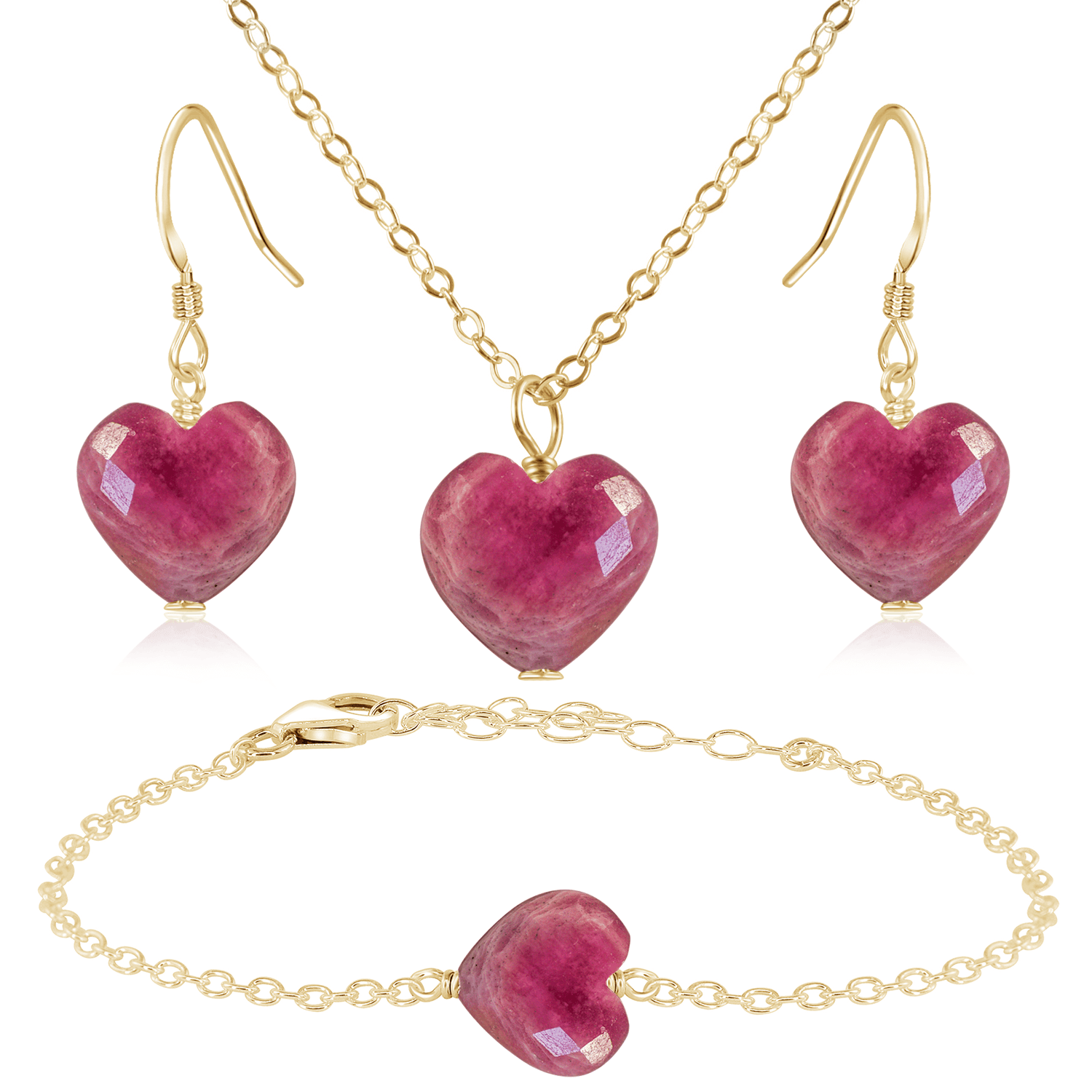 Ruby Crystal Heart Jewelry Set for Women - Elegant Necklace & Earrings Gift Set - Perfect for Valentine's Day, Anniversary & Romantic Occasions