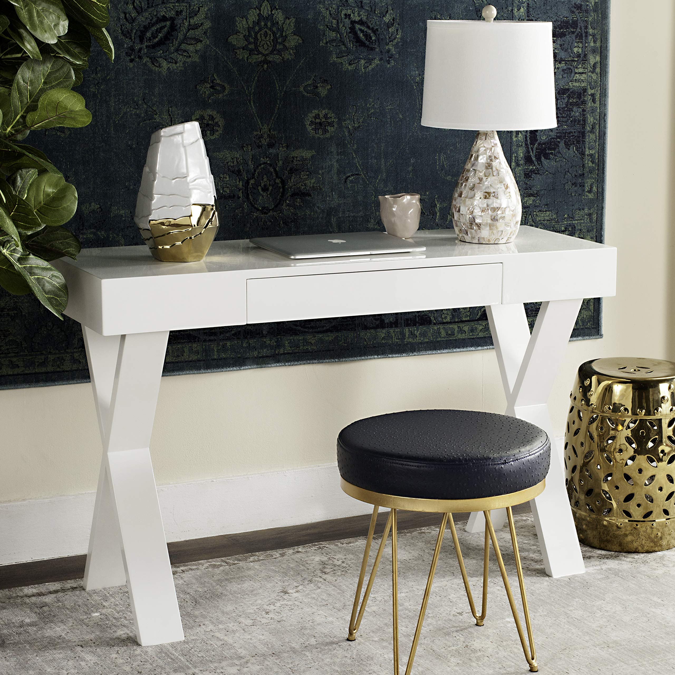 Safavieh Alessia White Lacquer Vanity Desk with 1 Drawer - Modern Dressing Table for Bedroom, Makeup & Beauty Station - Perfect for Home Office & Small Spaces
