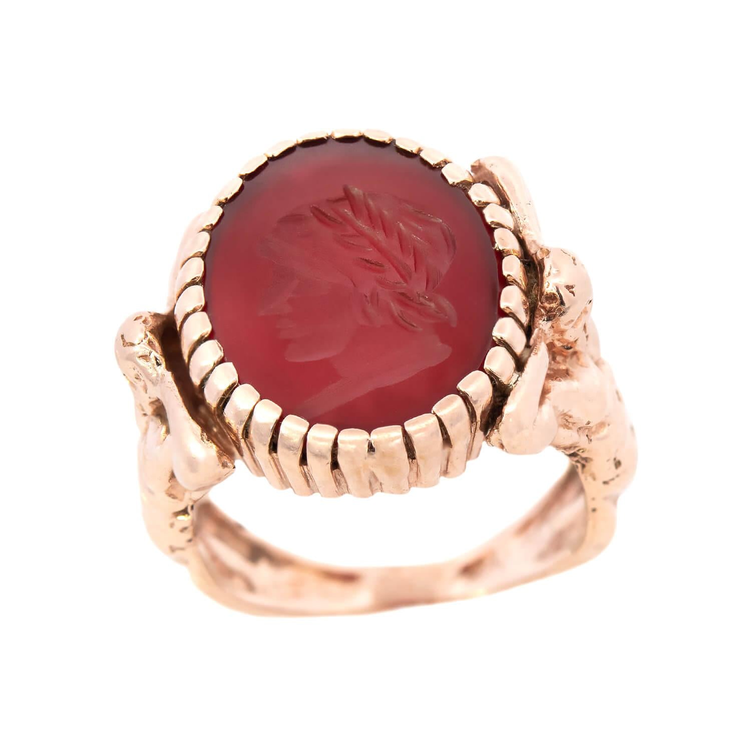14K Gold Edwardian Carnelian Intaglio Atlas Signet Ring for Men - Vintage Style Jewelry Gift for Him, Perfect for Weddings, Engagements & Special Occasions