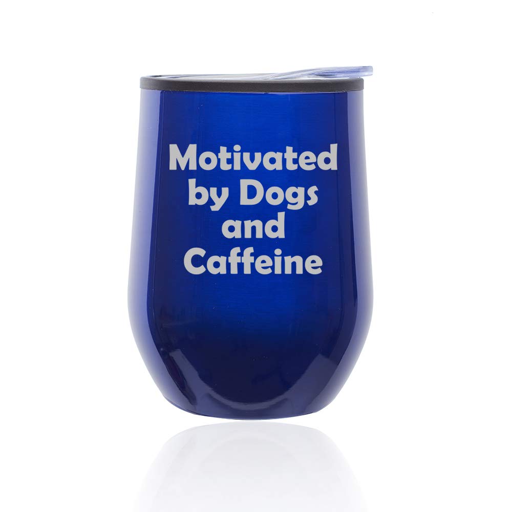 Insulated Stemless Wine Tumbler with Lid - Dog & Coffee Lover's Travel Mug - Leak-Proof Glass Cup for Hot/Cold Drinks - Perfect for Office, Picnics & Road Trips (Blue)