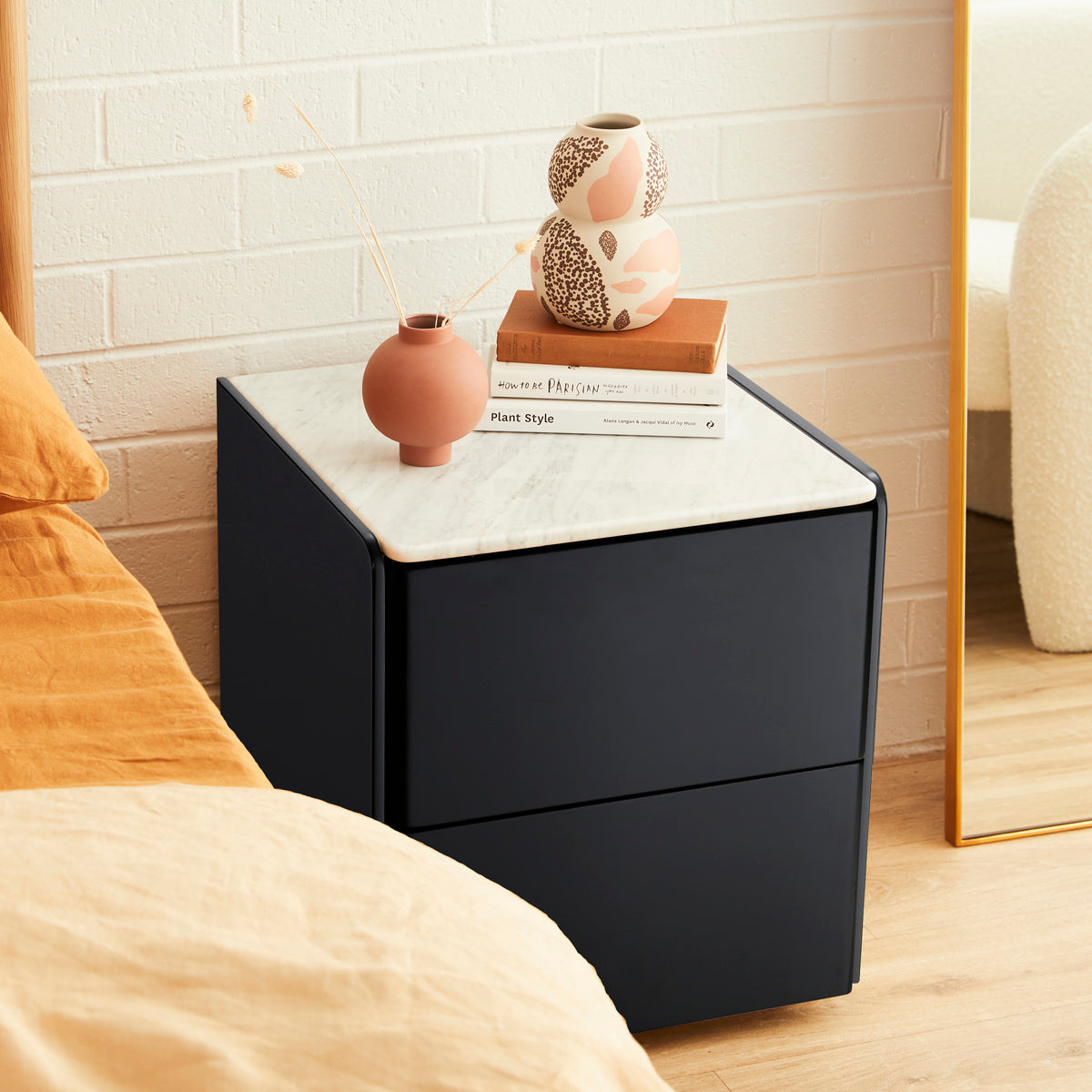 Delta Marble Bedside Table - Modern Nightstand with Marble Top & Wooden Legs for Bedroom, Living Room, or Office - Stylish & Functional Home Decor