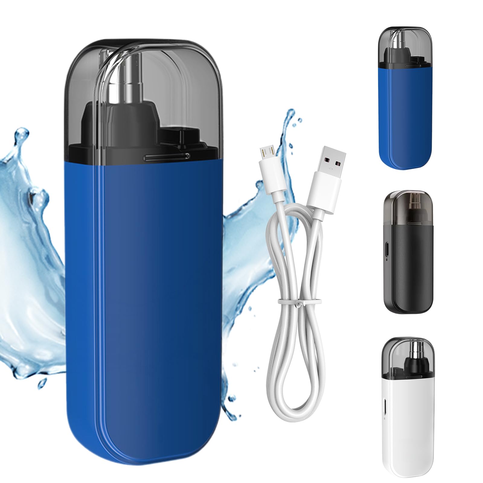 Pikapipy Waterproof USB Rechargeable Electric Nose & Ear Hair Trimmer - IPX7 Portable Grooming Tool for Men, Painless Hair Removal with LED Light (Blue) | Perfect for Travel, Home & Gym Use