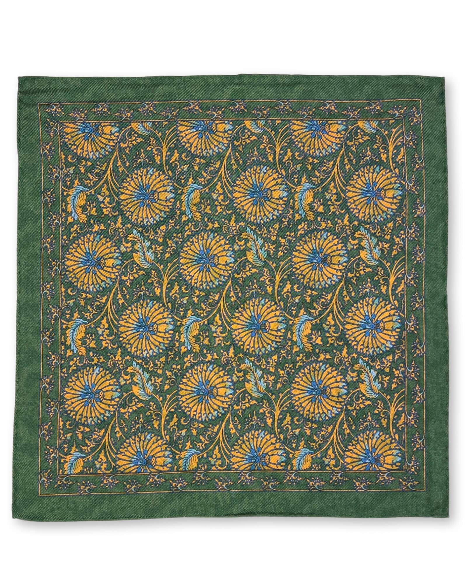 DÉCLIC Priory Reversible Pocket Square - Green Silk Handkerchief for Men | Elegant Formal Accessory for Weddings, Business Meetings & Special Occasions