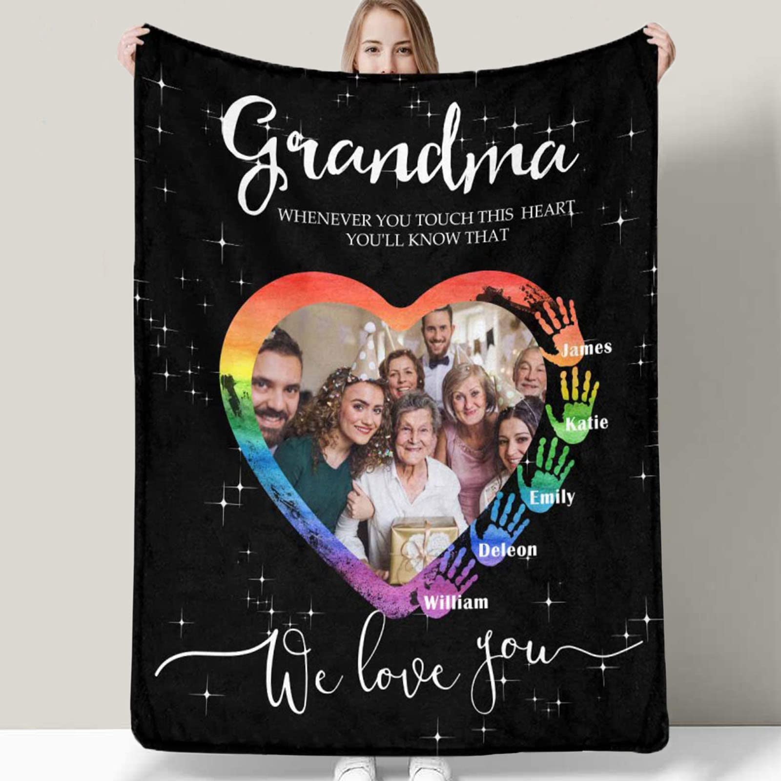 Custom Memorial Blanket for Grandma - Personalized Photo Collage Fleece Throw with Name - Loving Memory Gift - 5 Sizes (Made in USA) - Perfect for Remembrance, Comfort & Family Keepsakes