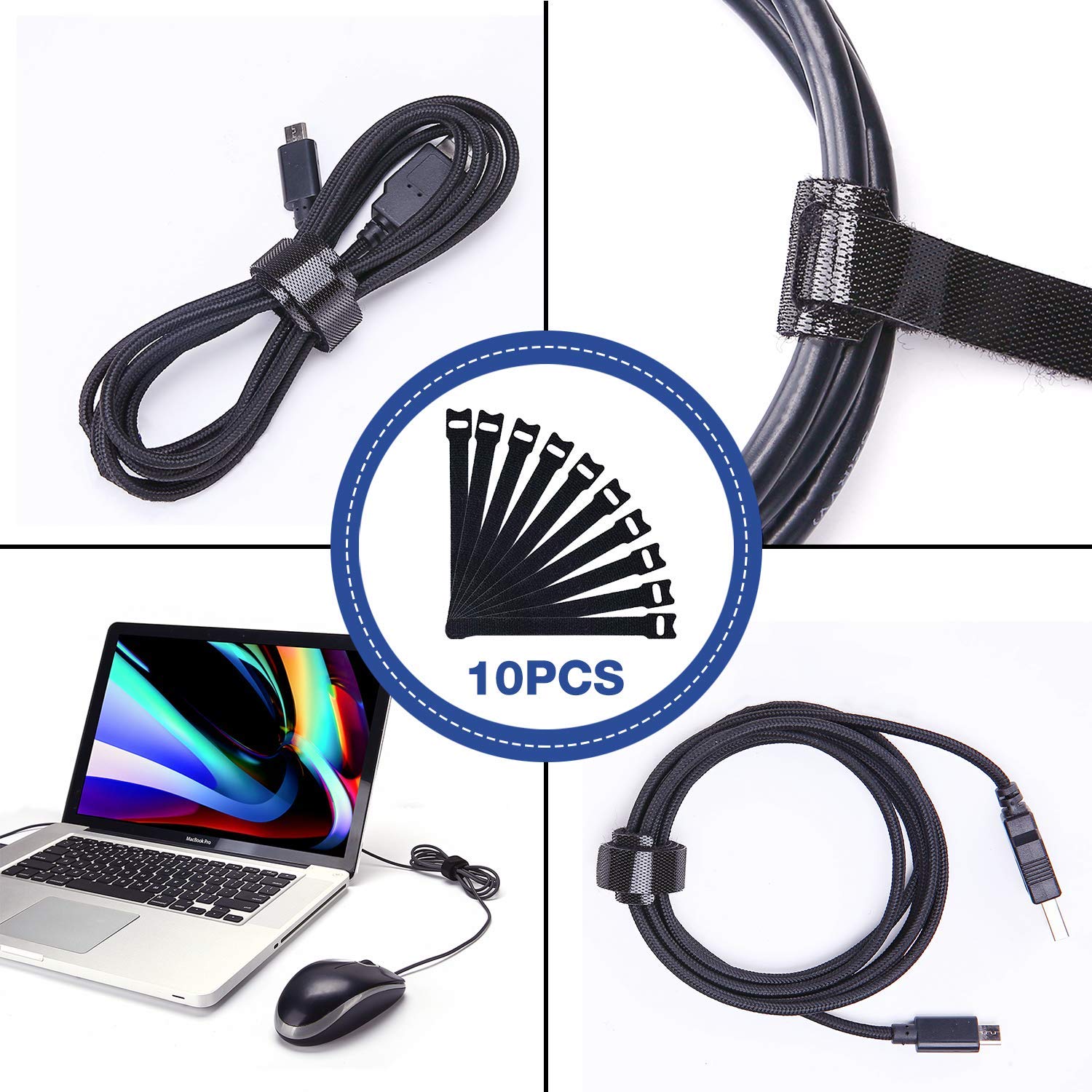 JOTO 4 Pack Cable Management Sleeve with 10.83ft Flexible Cord Organizer & Cable Ties - Wire Organizer for Home Office, Computer Desk, TV Entertainment Center, Gaming Setup
