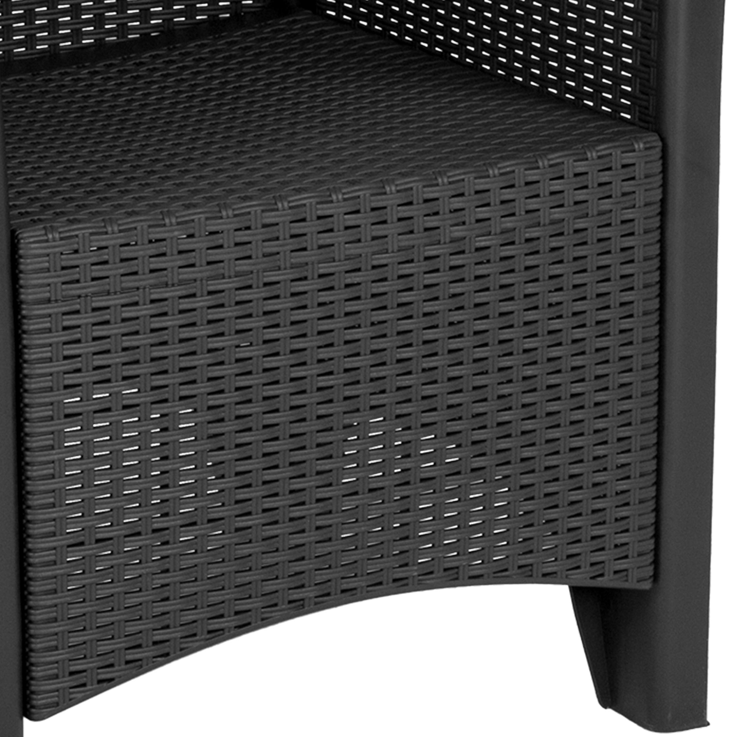 Emma & Oliver Dark Gray Faux Rattan Plastic Patio Chair Set with Matching Side Table - Outdoor Dining, Poolside Lounging, Garden Decor