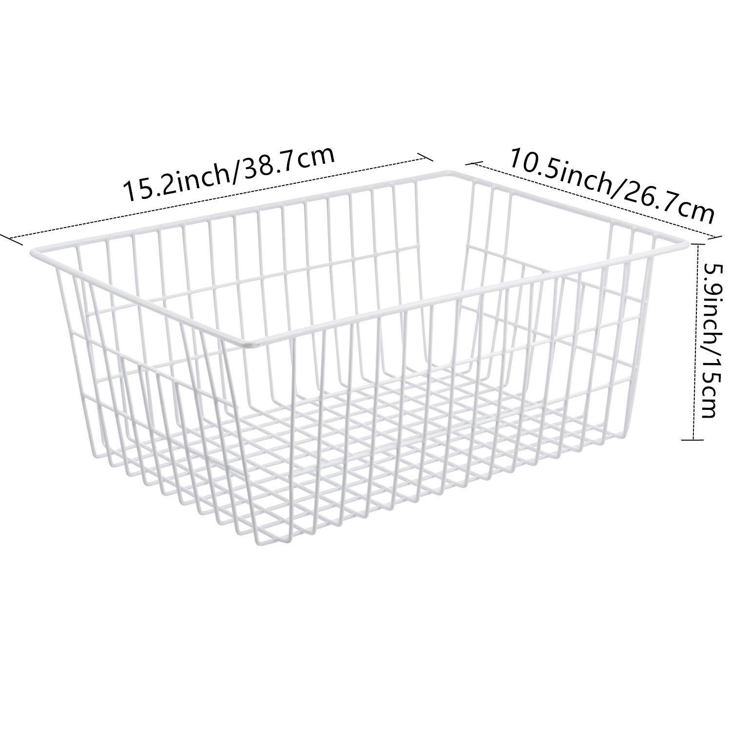 Redrubbit Wire Storage Baskets - Set of 2 Large Farmhouse Metal Freezer Basket Organizers with Handles for Kitchen, Pantry, Closet, Bedroom & Bathroom Organization - Perfect for Storing Fruits, Vegetables, Toys & Household Items (White)