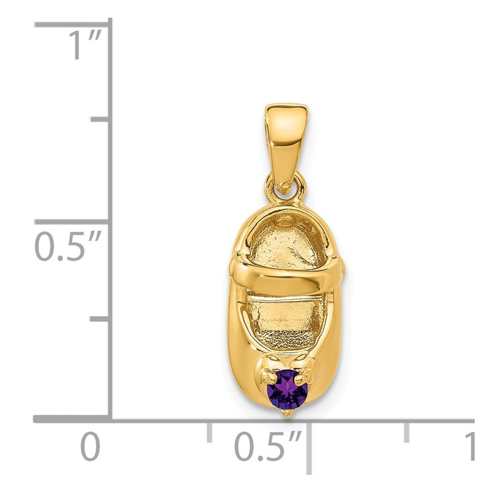 14K Solid Yellow Gold February Birthstone Baby Shoe Charm Pendant with Simulated Amethyst - Engravable Gift for Newborns, Christening, Baptism & Baby Showers (19mm x 7mm) - Perfect for Jewelry Making, Keepsakes & Memory Jewelry