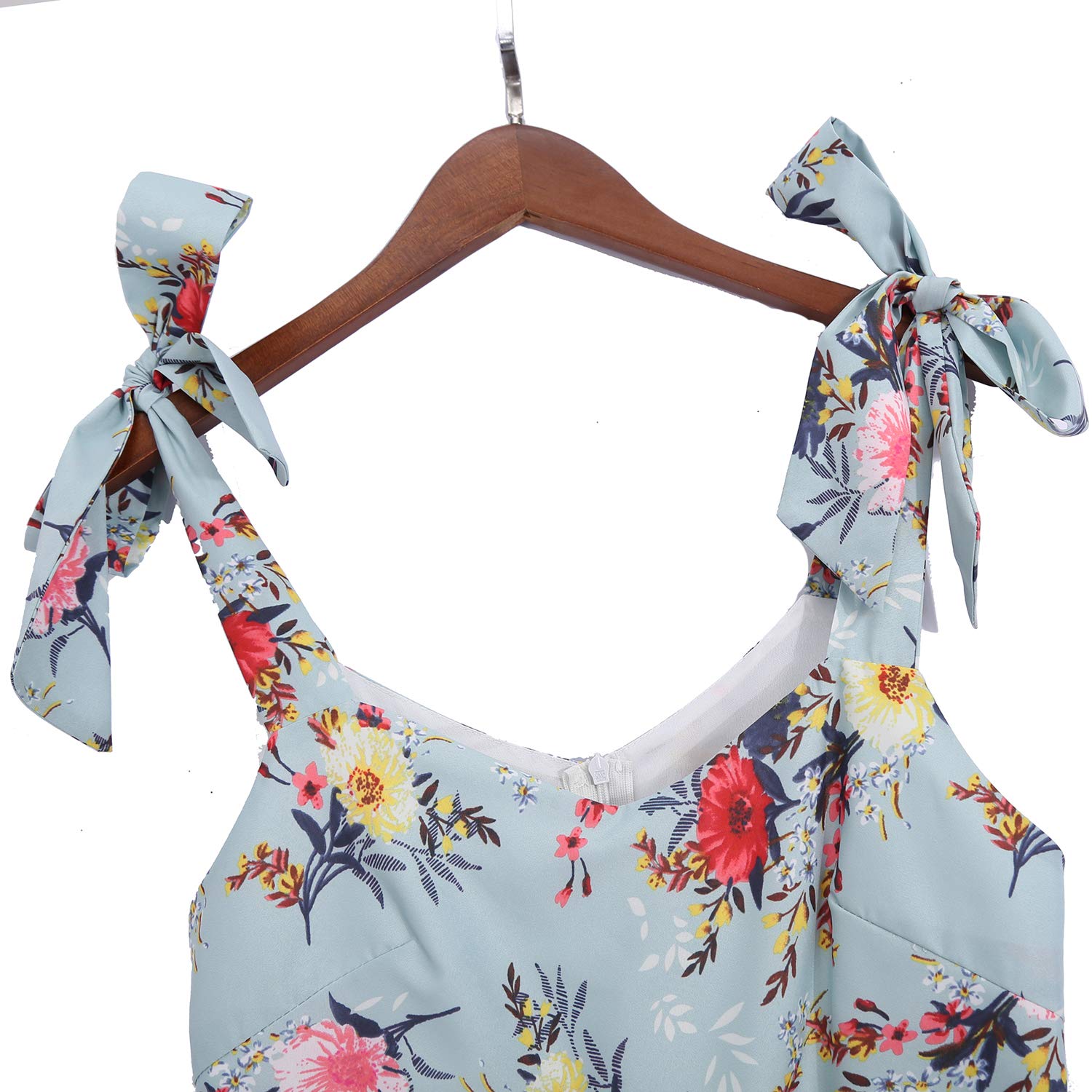 PopReal Mommy and Me Floral Printed Dresses - Shoulder Straps Bowknot Chiffon Sleeveless Matching Outfits for Women and Girls - Perfect for Family Photos, Mother's Day, and Special Occasions