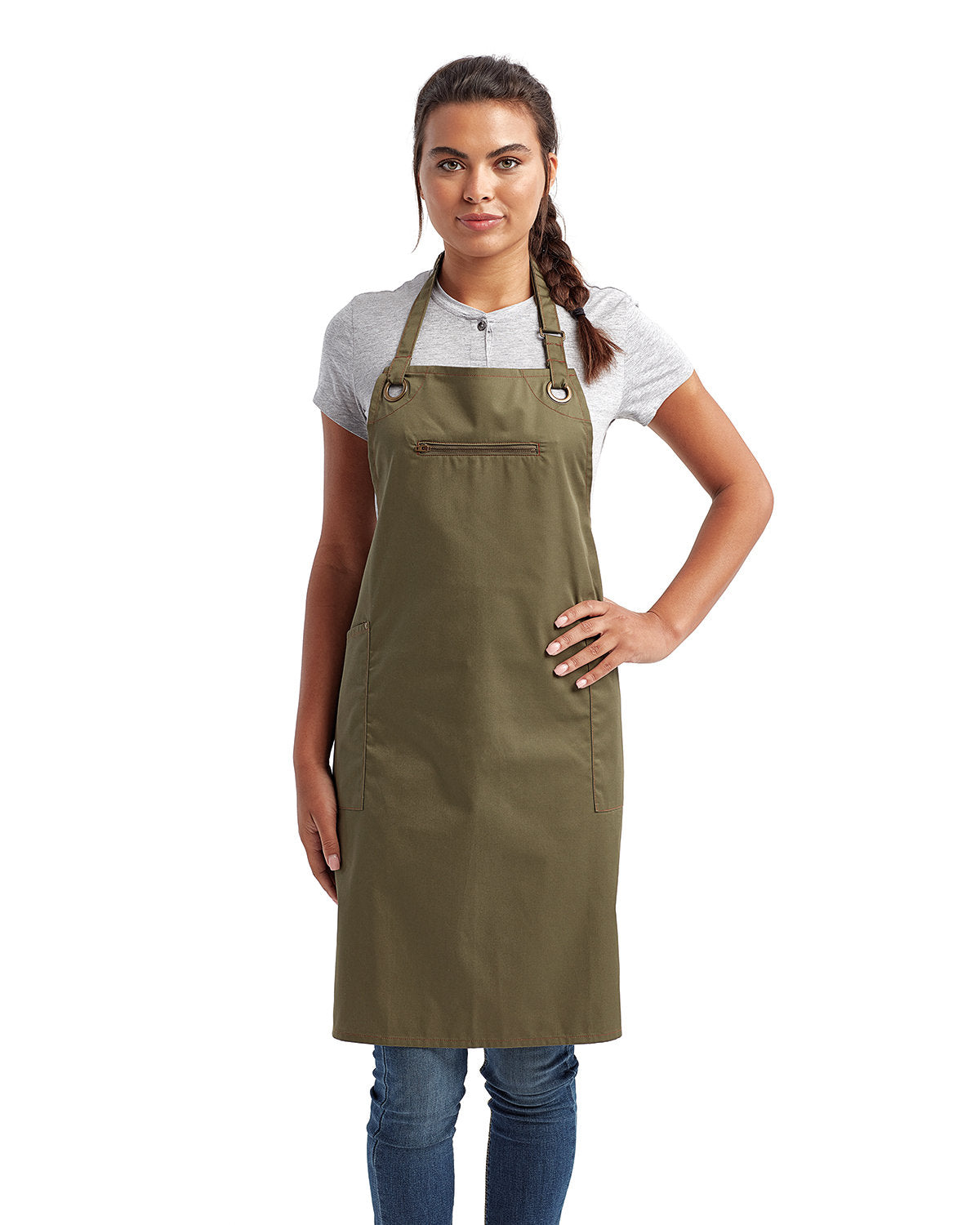 Reprime RP121 Unisex Barley Contrast Stitch Recycled Bib Apron - Artisan Collection | Eco-Friendly Kitchen & BBQ Apron for Cooking, Grilling & Crafting