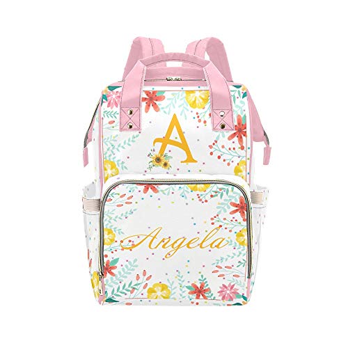 Personalized Pink Floral Diaper Backpack for Women - Custom Name Baby Bag with Insulated Pockets, Large Capacity Nursing Travel Backpack for Moms - Perfect for Daycare, Hospital Visits & Family Outings