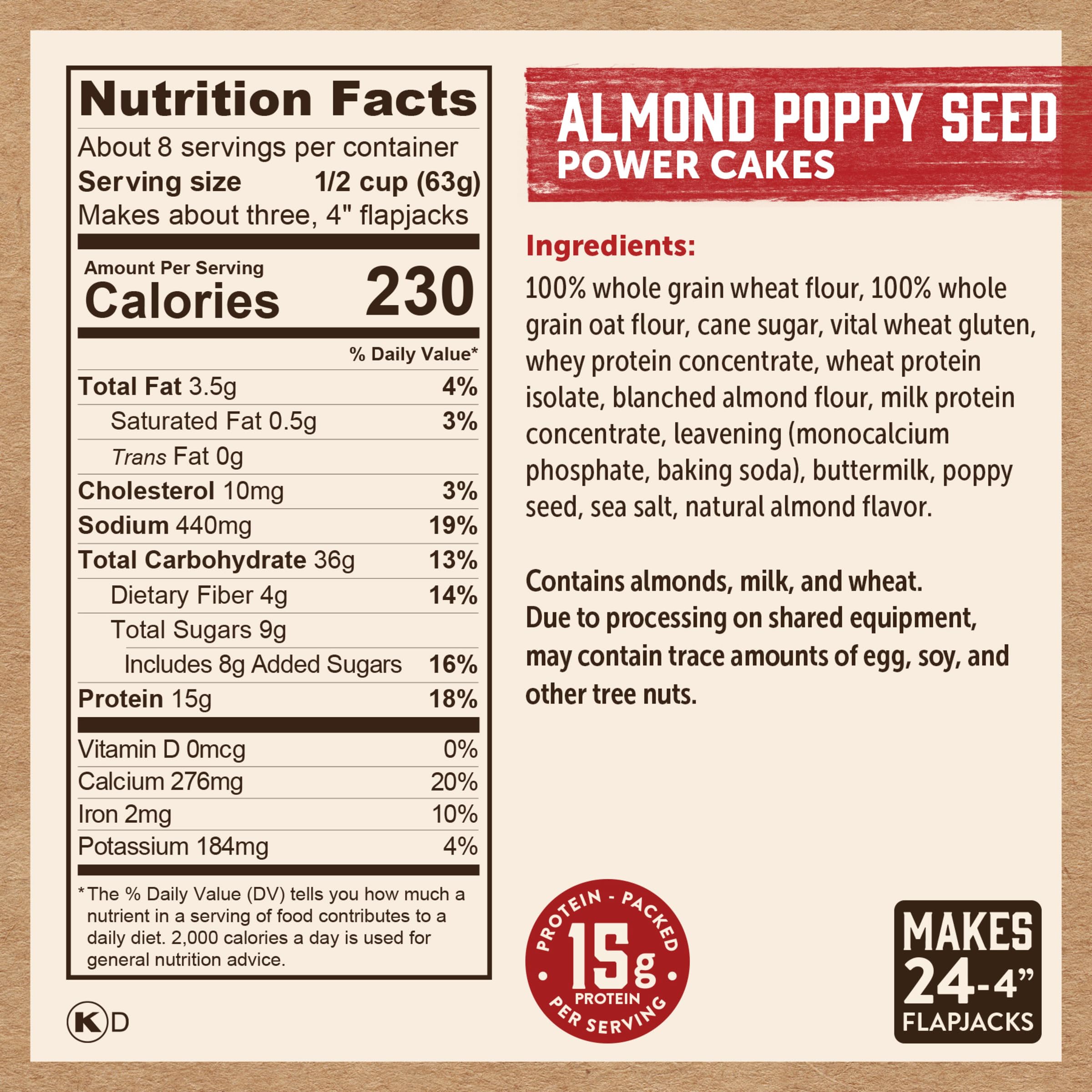 Kodiak Cakes Power Cakes - Almond Poppyseed High Protein Pancake & Waffle Mix, 100% Whole Grains, Pack of 6 | Perfect for Breakfast, Camping & Post-Workout Meals