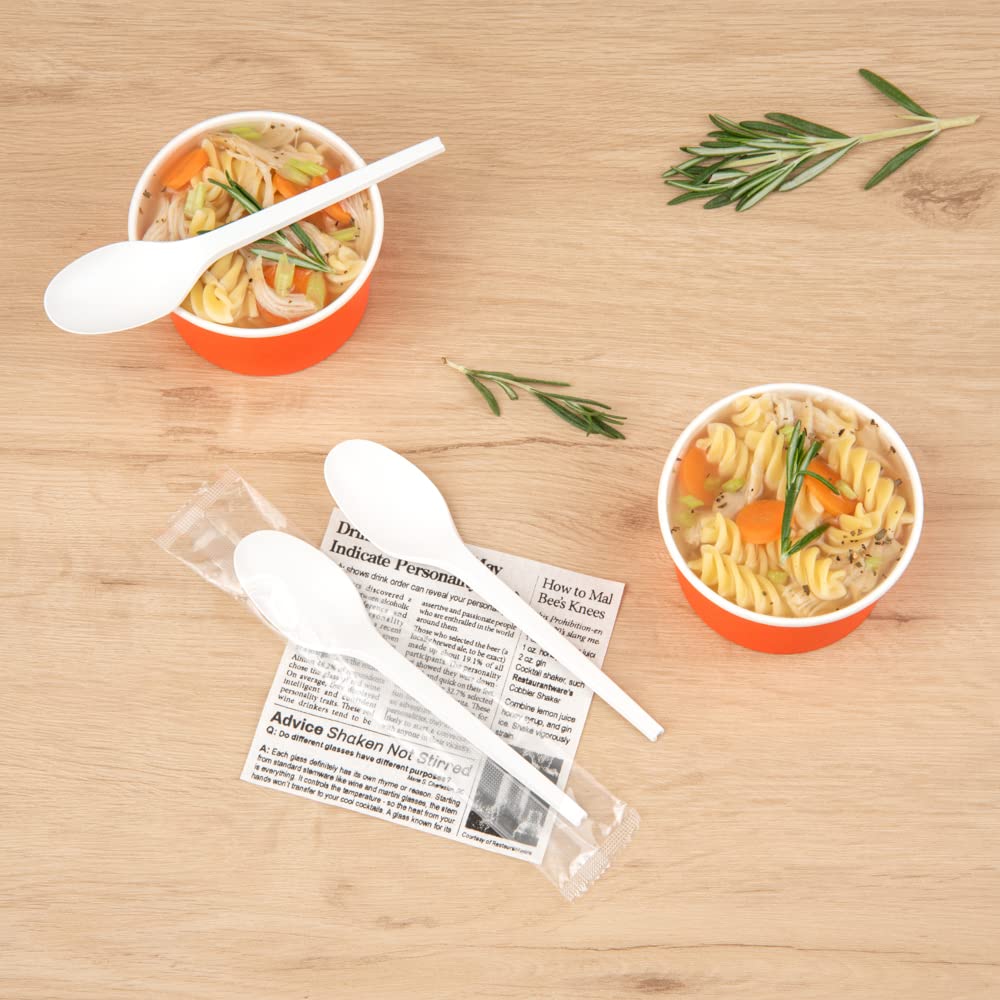 Eco-Friendly 6.5 Inch Compostable Spoons - 250 Pack Individually Wrapped Plant-Based Cutlery | BPI-Certified CPLA Disposable Silverware for Hot & Cold Foods | Perfect for Restaurants, Catering, Parties & Outdoor Events