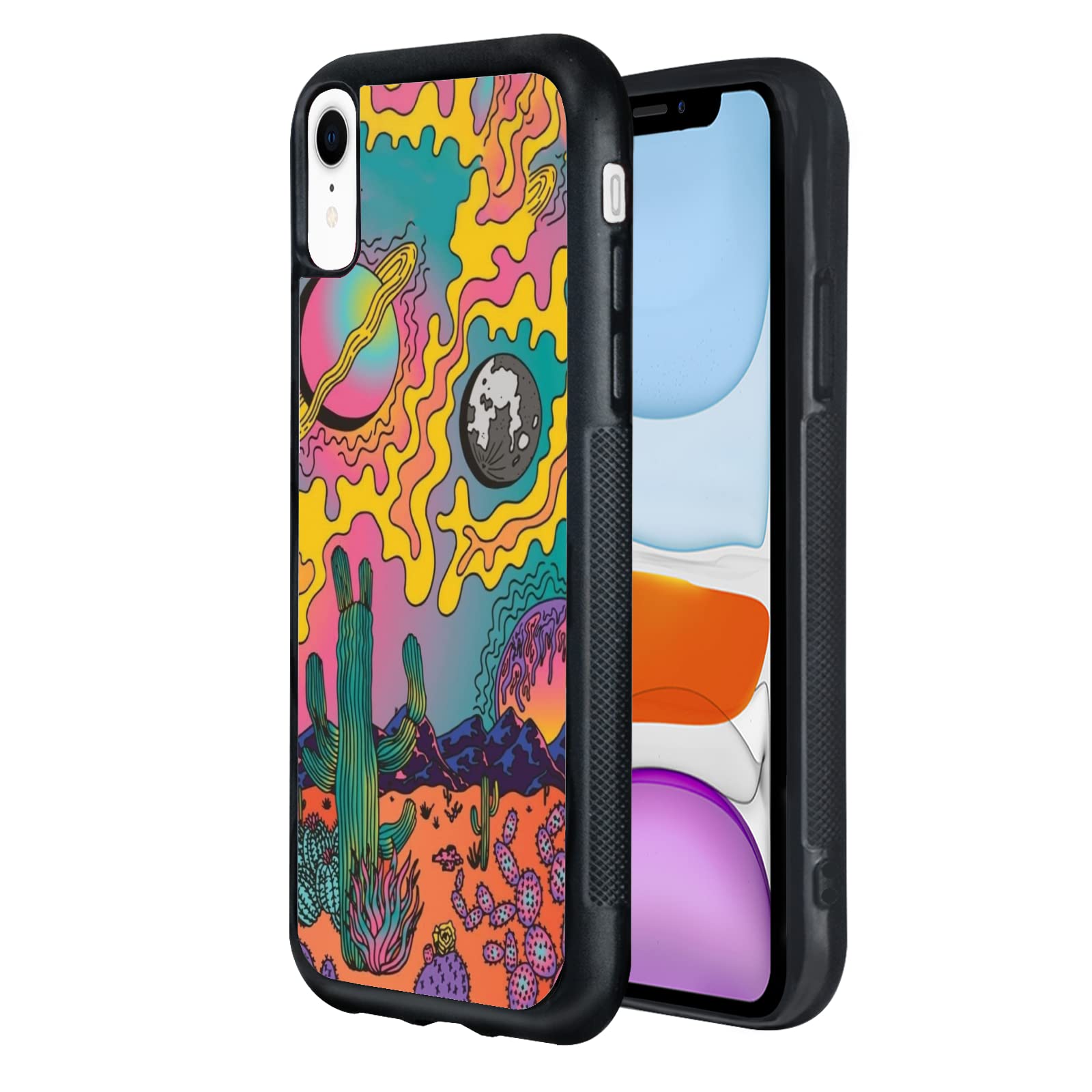 Trippy Western Phone Case for iPhone XR - Retro Hippie Cactus Design | Perfect for Music Festivals & Boho Style Lovers