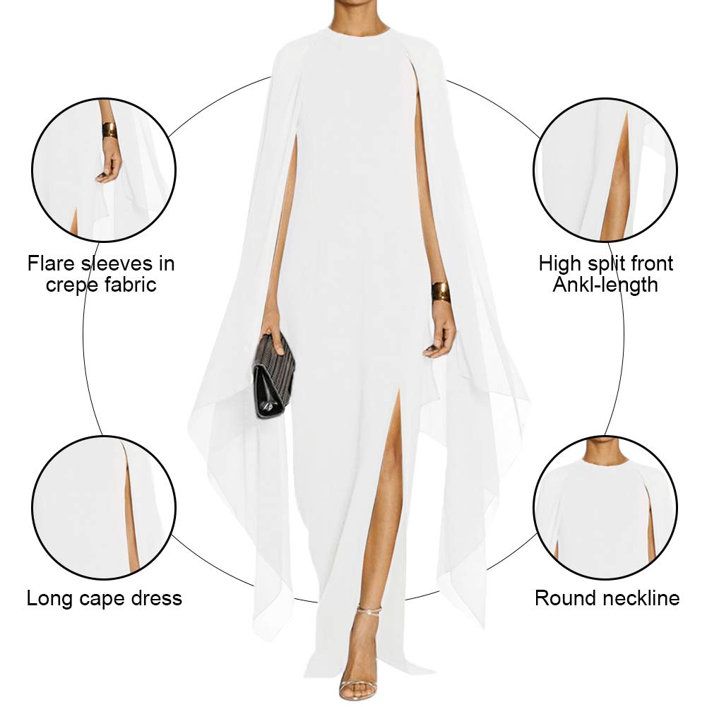 Elegant Women's High Slit Flare Sleeve Formal Evening Gown with Cape - Long Maxi Dress for Prom, Wedding, Gala & Special Occasions