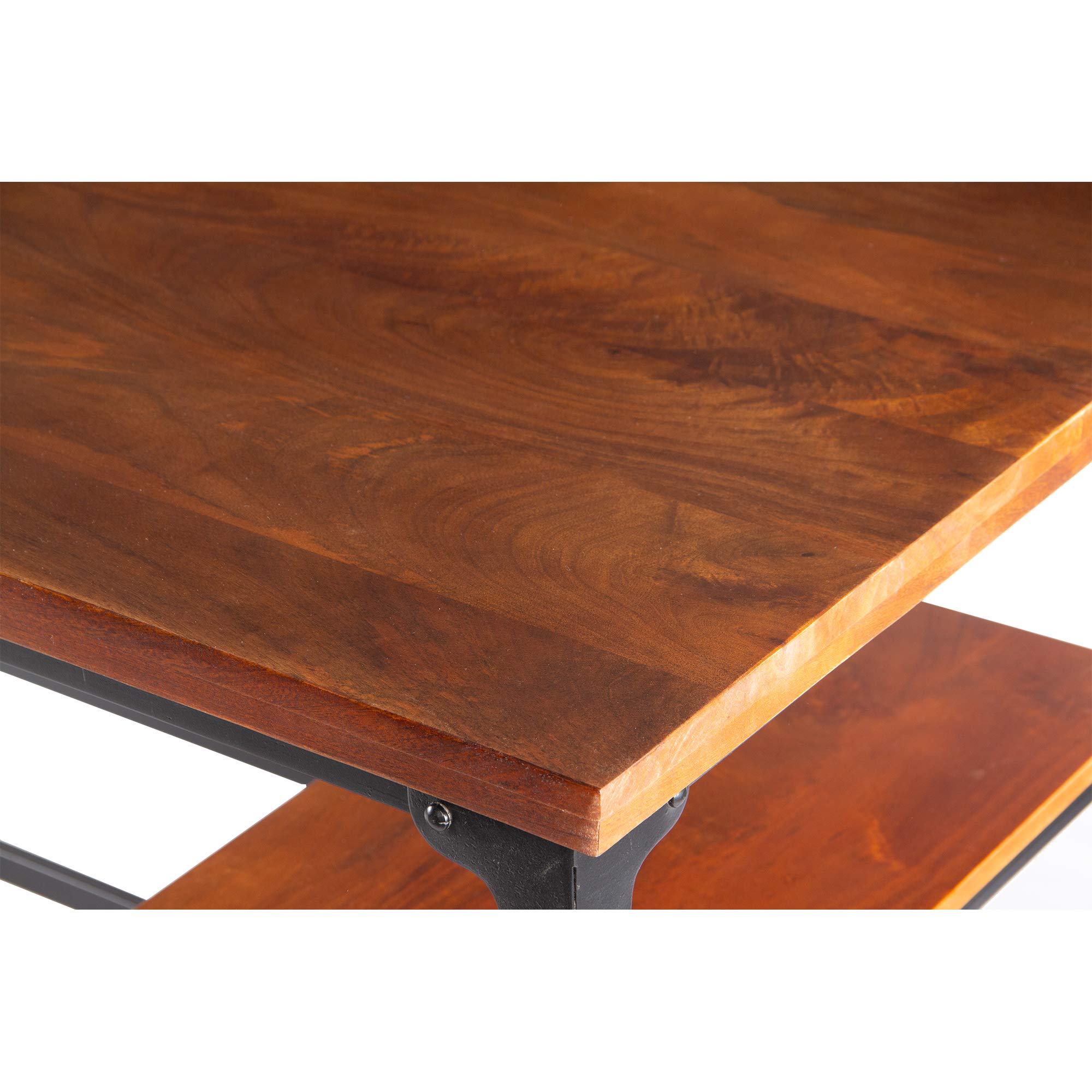 Industrial Wood and Metal Desk with Two Bottom Shelves - Brown & Black Home Office Furniture for Study, Work, or Gaming Station