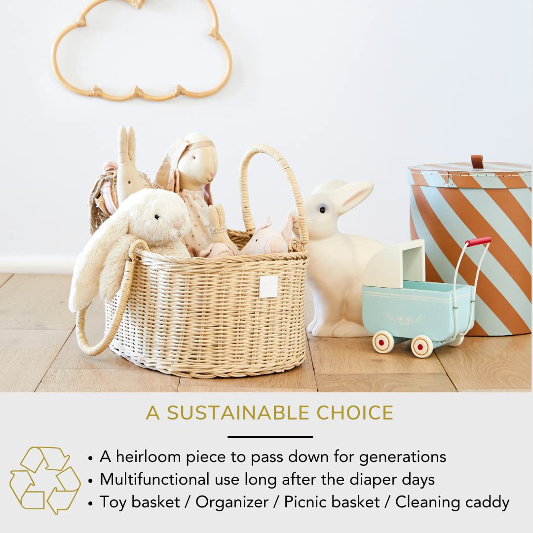 Premium Organic Baby Nursery Bundle - Handmade Matching Baby Changing Basket & Diaper Caddy Organizer Set - Perfect for Nursery Organization & Baby Shower Gifts