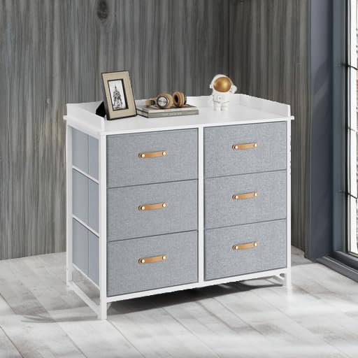 SONGMICS 6-Drawer Kids Dresser for Boys & Girls, Water-Resistant Top, Storage Cabinet Organizer for Bedroom & Hallway, Gray UGKR101G01 - Perfect for Kids' Room Organization, Toy Storage & Nursery Decor