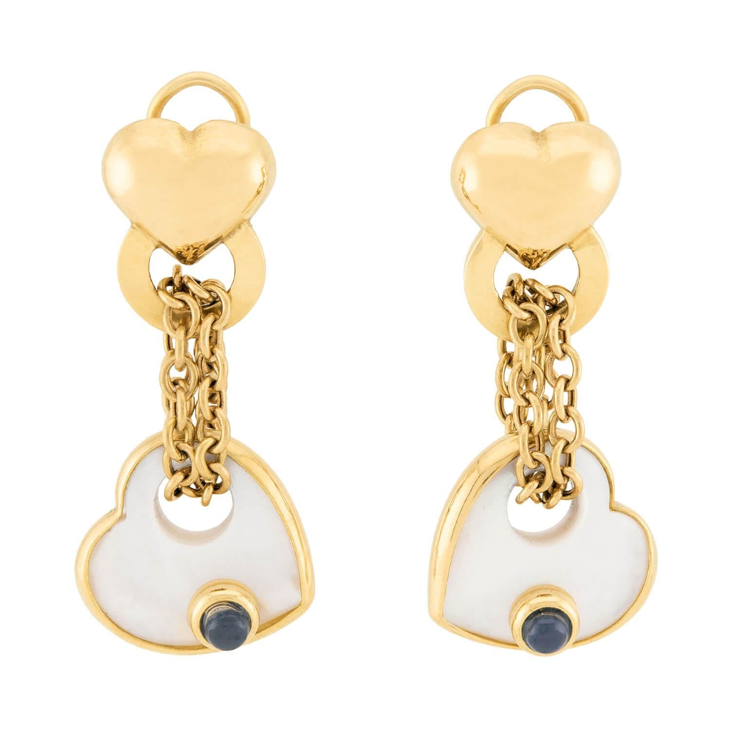 18K Gold Mother of Pearl and Sapphire Jewelry Set - Elegant Earrings & Bracelet for Women, Perfect for Weddings, Parties & Special Occasions
