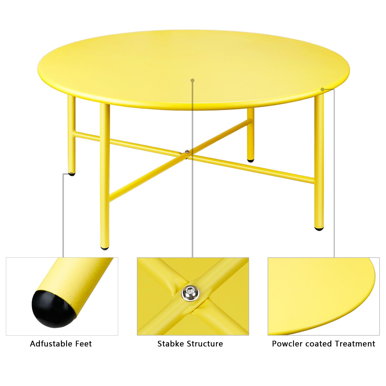 **Weather-Resistant Round Steel Patio Coffee Table - Indoor & Outdoor Use, Anti-Rust & Waterproof Large Side Table for Garden, Living Room, Bedroom, Balcony (Yellow) - Perfect for Relaxing, Entertaining & Outdoor Dining**