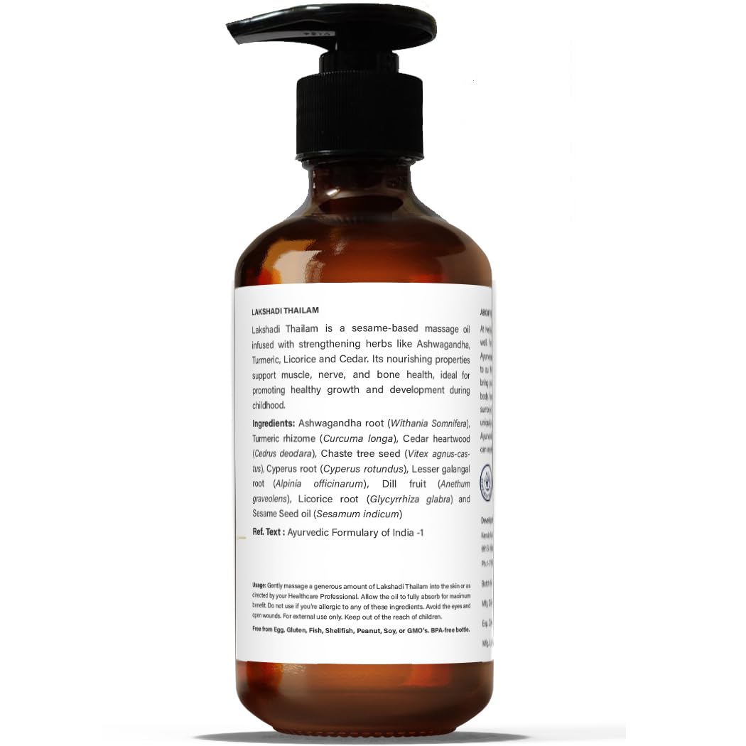 Kerala Ayurveda Lakshadi Thailam - Natural Children's Daily Massage Oil for Healthy Joints & Bone Development, 6.8 Fl Oz - Perfect for Baby Care, Toddler Wellness & Relaxation Before Bedtime