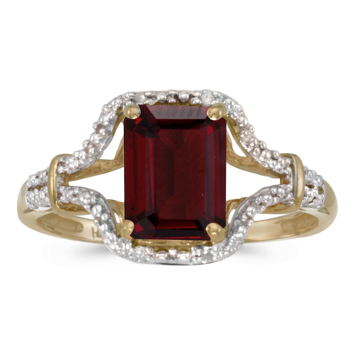 14K Yellow Gold Emerald-Cut Garnet & Diamond Ring for Women | Elegant Engagement, Wedding, Anniversary Gift | Perfect for Valentine's Day & Special Occasions