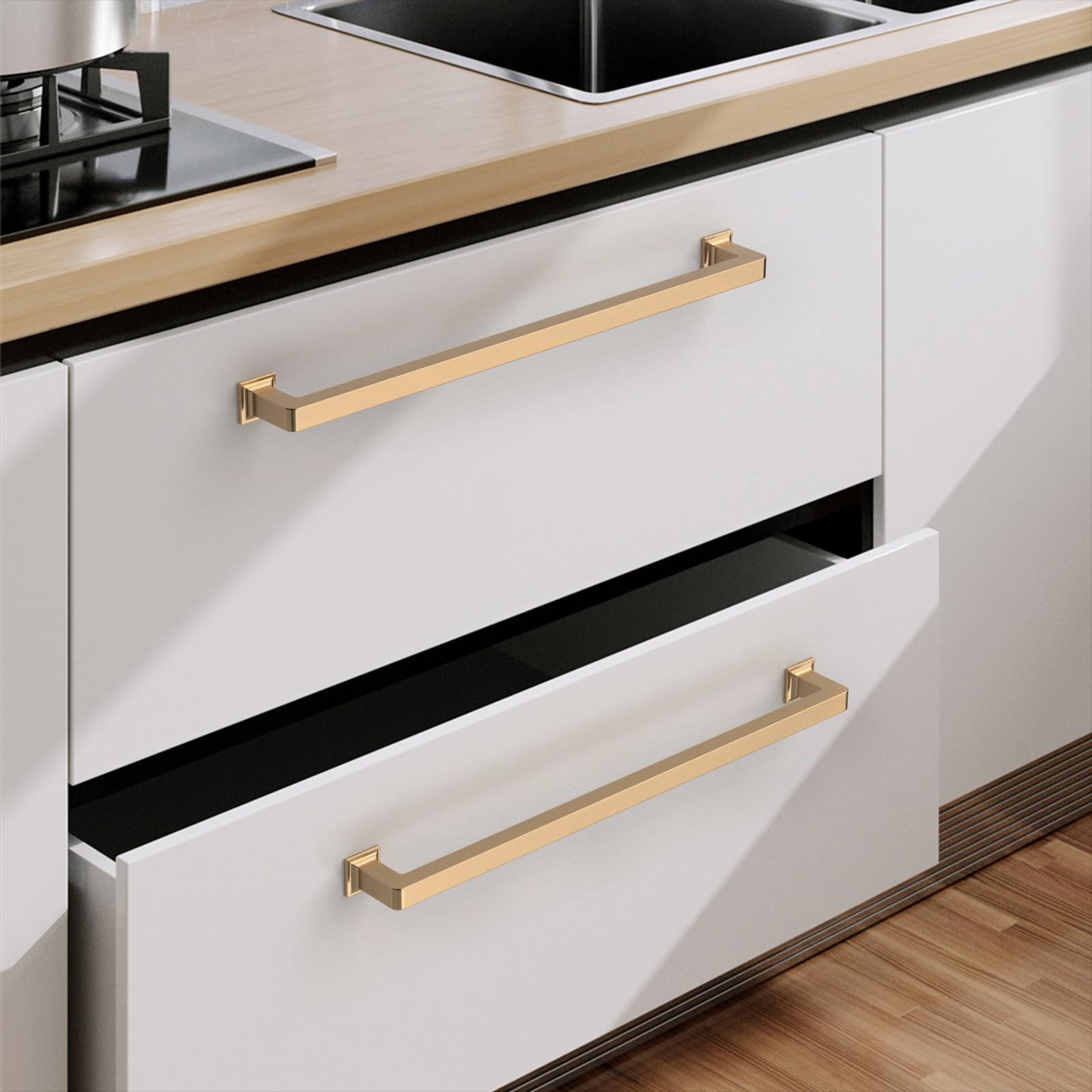 6-Pack 10 Inch (256mm) Champagne Bronze Cabinet Handles - Gold Kitchen Cabinet Hardware Drawer Pulls for Dresser, Cupboard & Wardrobe - Perfect for Modern Kitchen Renovation & Furniture Upgrade