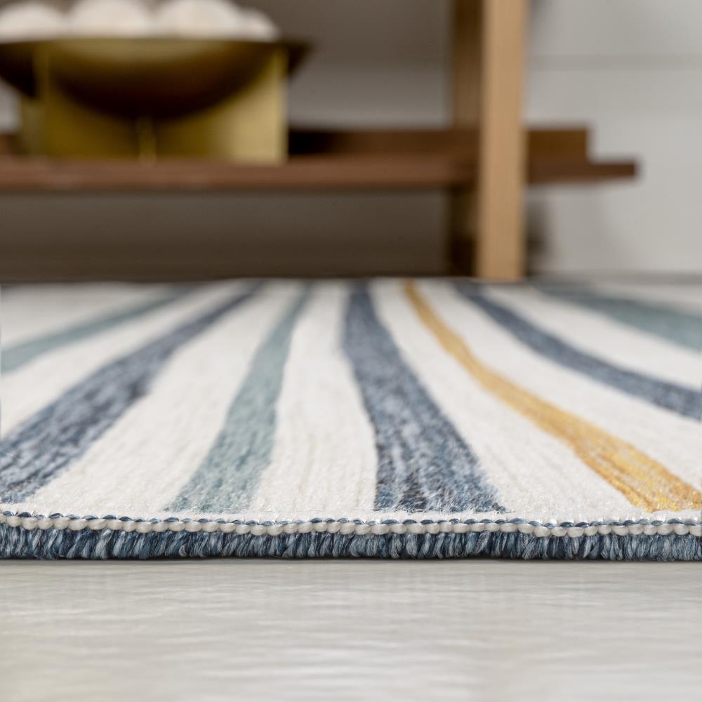 Janus Classic Coastal Ticking Stripe Reversible Washable Indoor/Outdoor Rug - Perfect for Patio, Deck, Living Room & Bedroom Decor