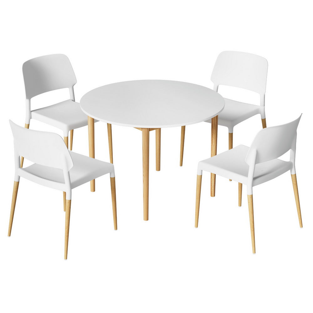 Artiss 5-Piece White Wood Dining Table and Chairs Set - Modern Kitchen & Dining Room Furniture for Family Meals & Entertaining