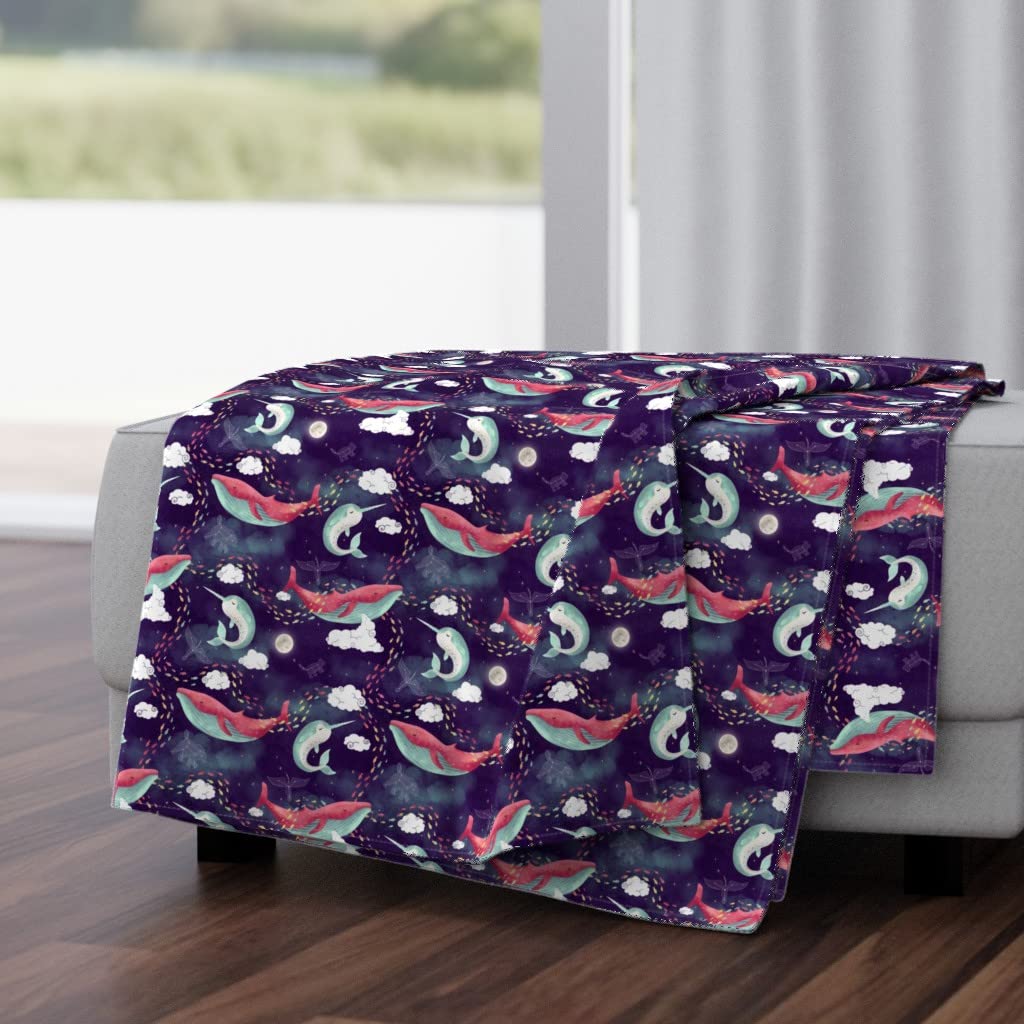 Dream Whales Celestial Moon Sea Space Print Plush Minky Throw Blanket 50