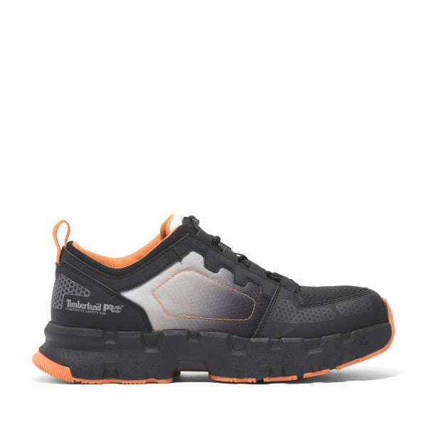 Timberland PRO Men's Powertrain EV Composite Toe Athletic Work Shoes - Lightweight Safety Shoes for Construction & Warehouse Workers - Black/Orange (TB0A66SKEEM) - Ideal for Industrial Jobs, Outdoor Work & Heavy Duty Activities