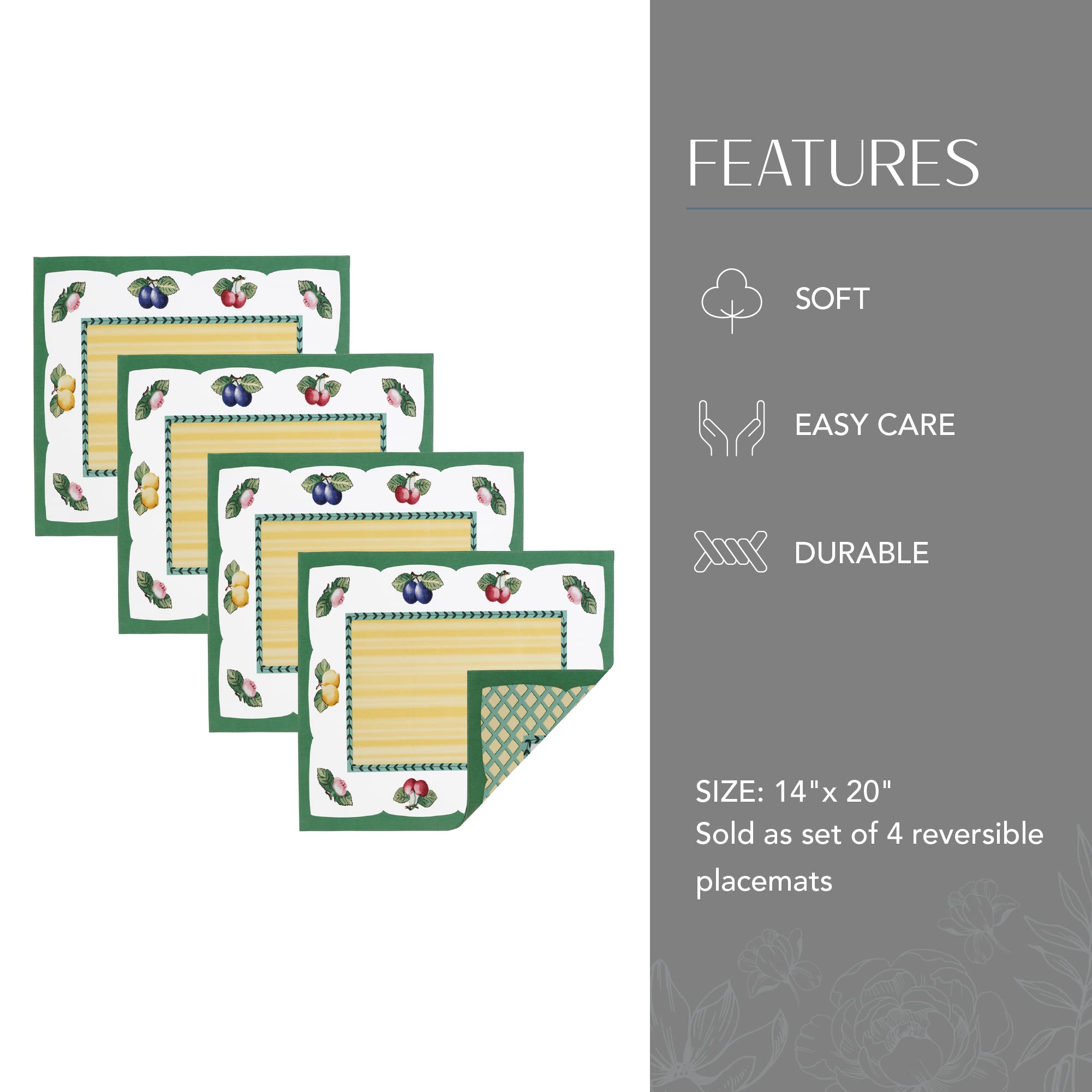 Elrene Home Fashions Villeroy & Boch French Garden Reversible Placemats - Set of 4 Rectangle 14