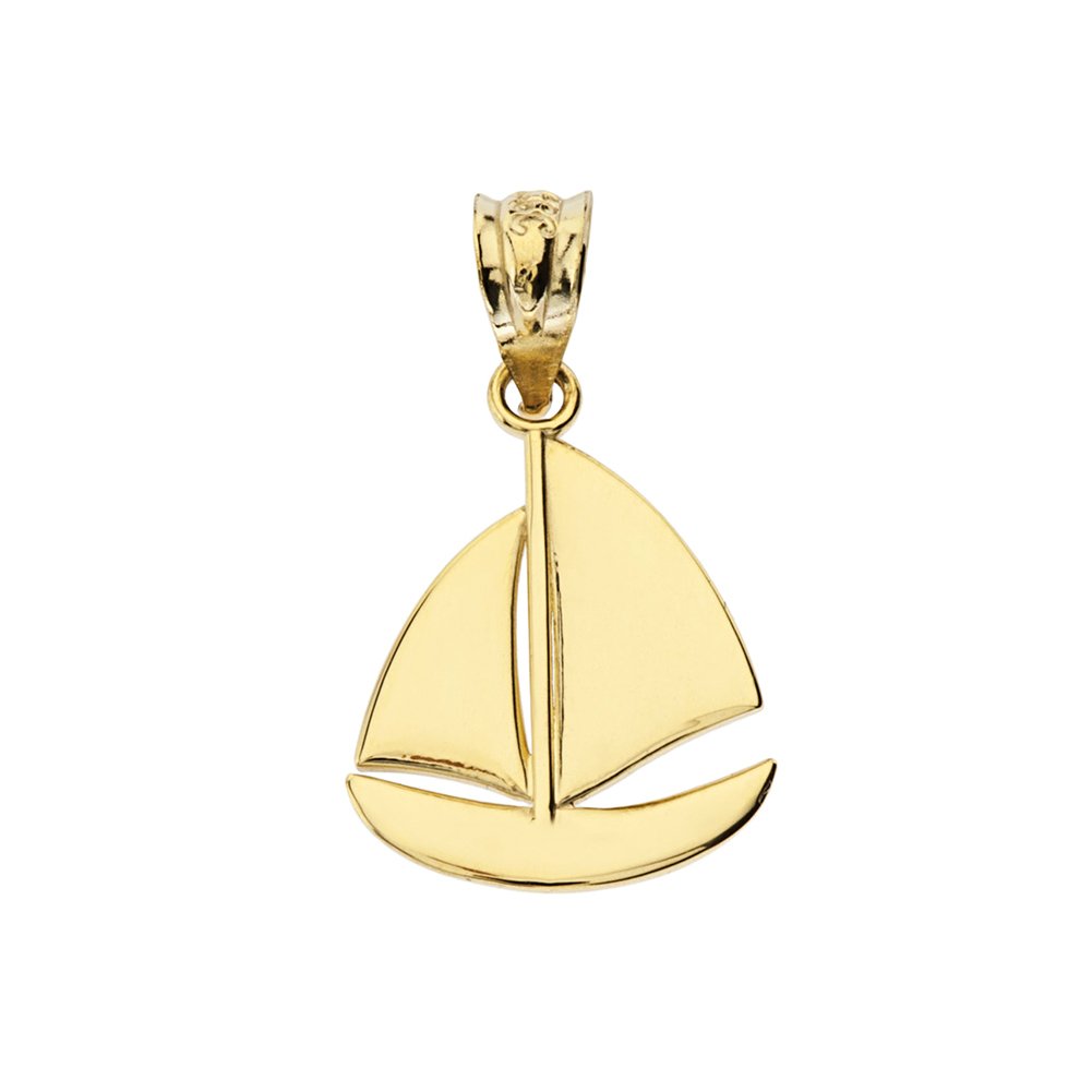 14K Yellow Gold Nautical Sailboat Charm Pendant Necklace for Women - Elegant Sailboat Jewelry Gift for Boating Enthusiasts & Beach Lovers
