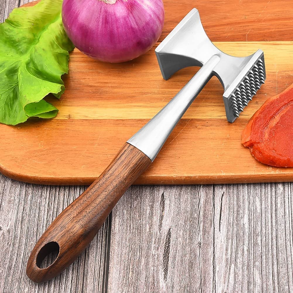 Premium Meat Tenderizer & Steak Hammer - Heavy Duty 2-in-1 Meat Mallet with Ergonomic Wooden Handle & Food-Grade Zinc Alloy Head - Perfect for Tenderizing Beef, Chicken, Pork for Grilling, BBQ & Home Cooking