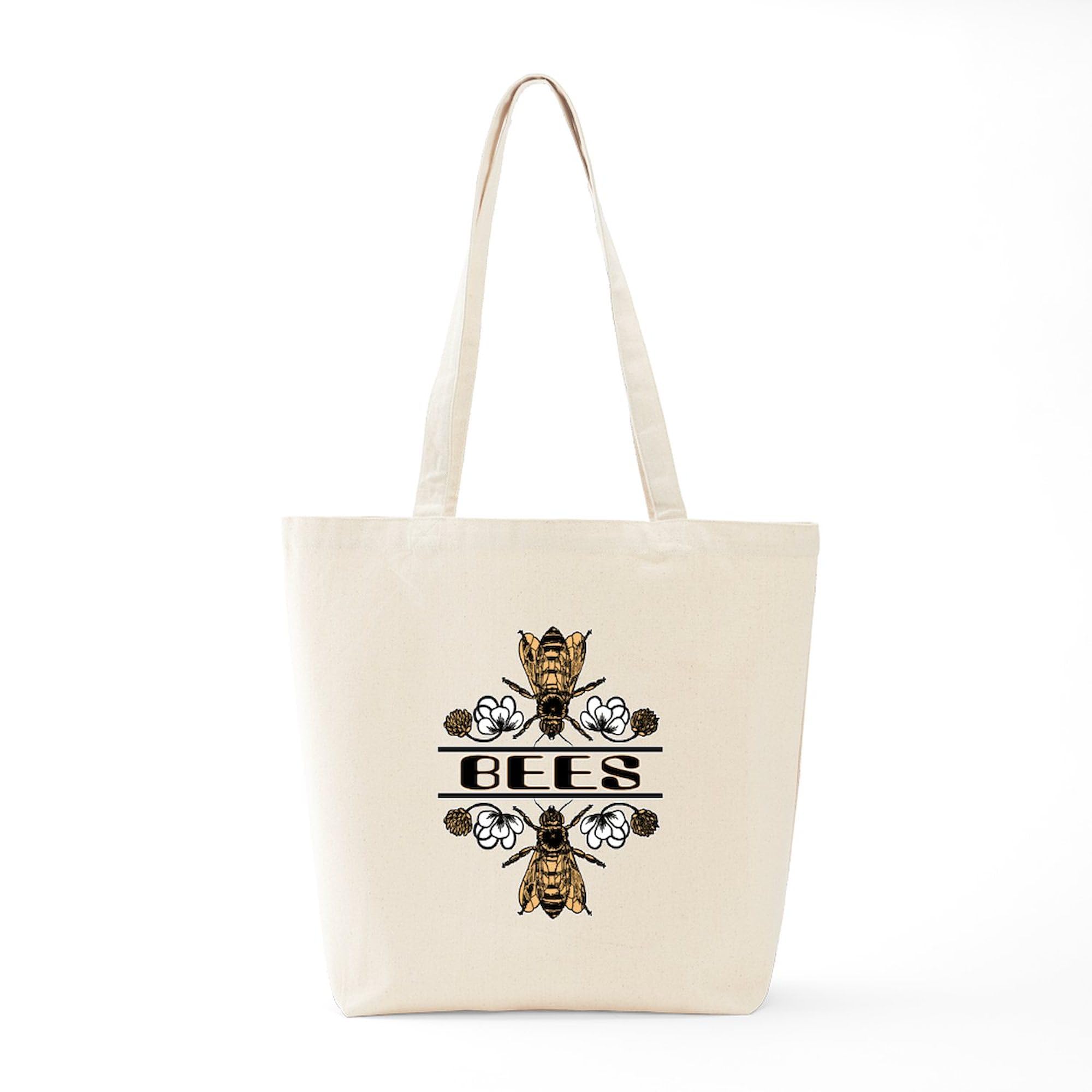 Natural Canvas Tote Bag - Bees With Clover Design | Reusable Eco-Friendly Shopping Bag for Groceries, Beach & Daily Use