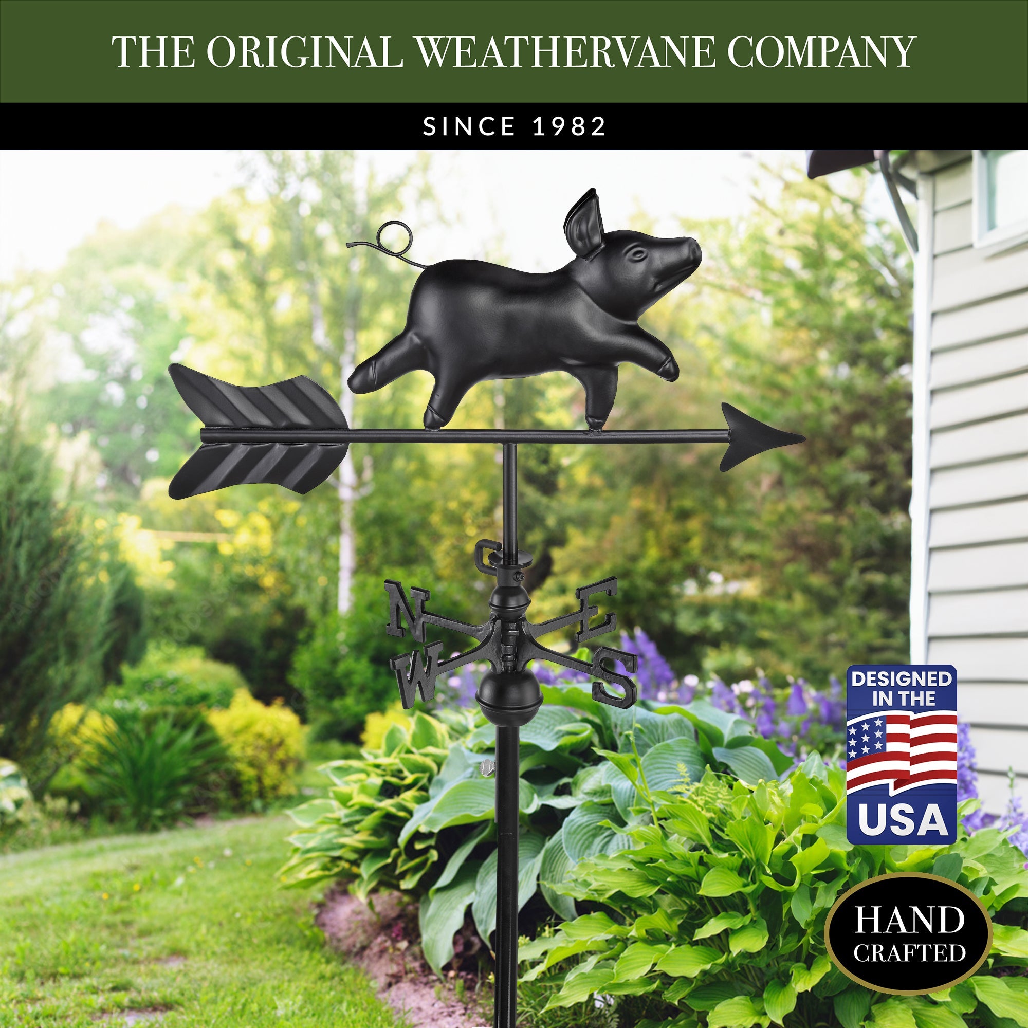 Black Aluminum Pig Garden Weathervane - Rust-Resistant Outdoor Decor for Farmhouse, Countryside & Backyard - Perfect for Roof, Yard & Garden Decoration