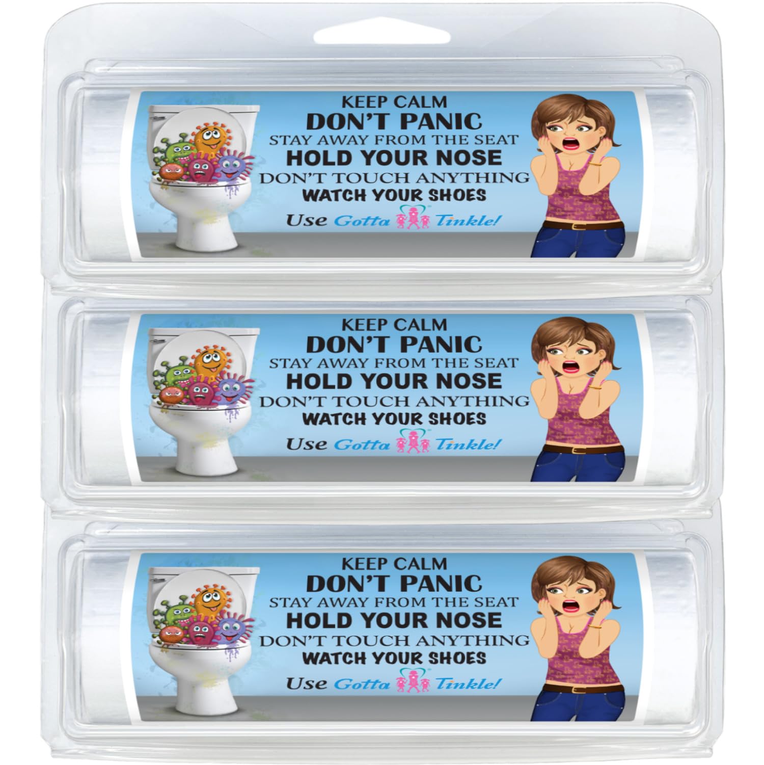 Premium Mini Toilet Paper Rolls for Travel - Compact Purse-Size with Plastic Dispenser | Funny Bathroom Humor Design (3-Pack) | Perfect for Camping, Road Trips & Emergency Kits | Keep Calm Brunette Edition