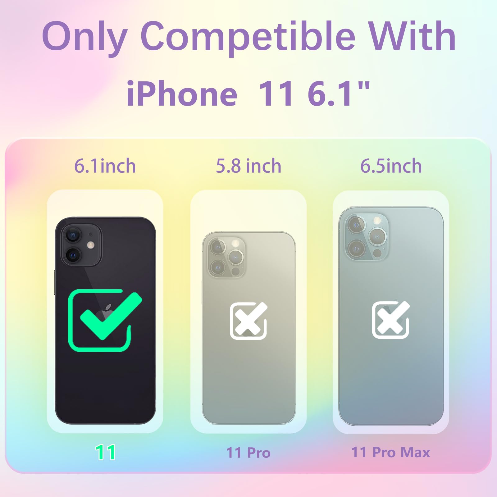 3-in-1 Luxury Heart Pattern iPhone 11 Case for Women - 6.1 Inch Cute Aesthetic Phone Cover with Chain & Screen Protector | Perfect Gift for Girlfriend, Valentine's Day & Everyday Use