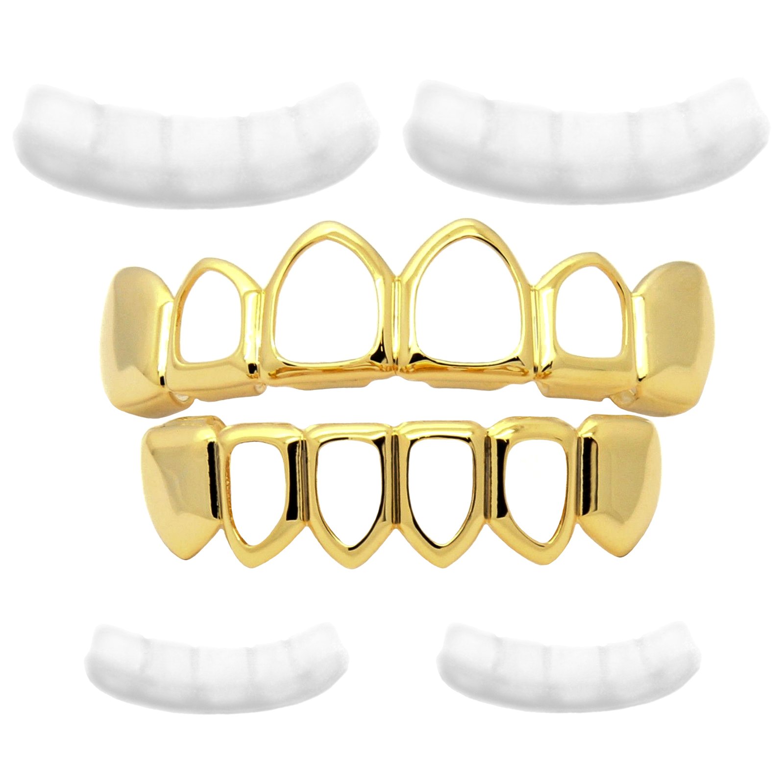 14K Gold Plated Men's Hip Hop Grillz - Hollow Top & Bottom Row Teeth Jewelry for Rappers & Performers | Perfect for Concerts, Music Videos & Special Events
