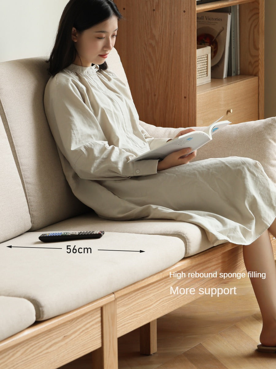 Modern Nordic Fabric Sofa - Solid Oak Wood Frame - Stylish & Durable Living Room Furniture for Small Spaces & Apartments