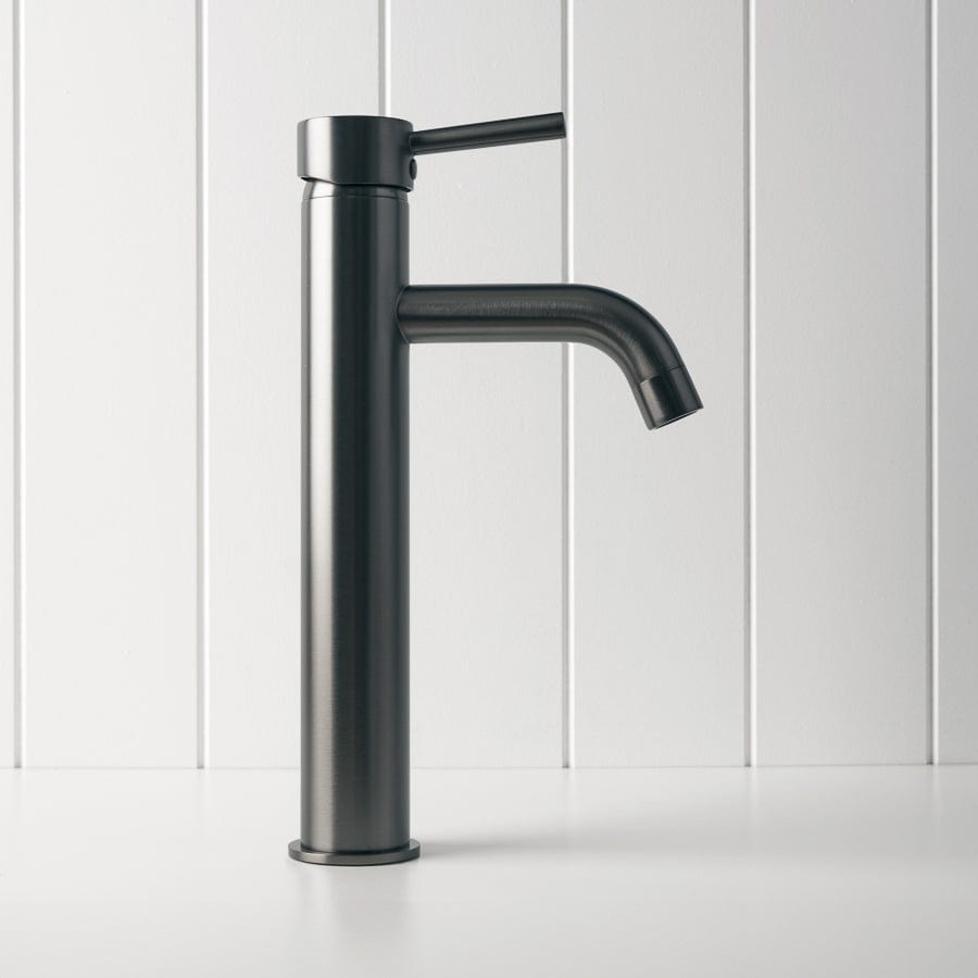 Tall Basin Mixer Faucet in Gunmetal Finish - Modern Bathroom Sink Faucet for Vanity, Powder Room, and Guest Bathroom