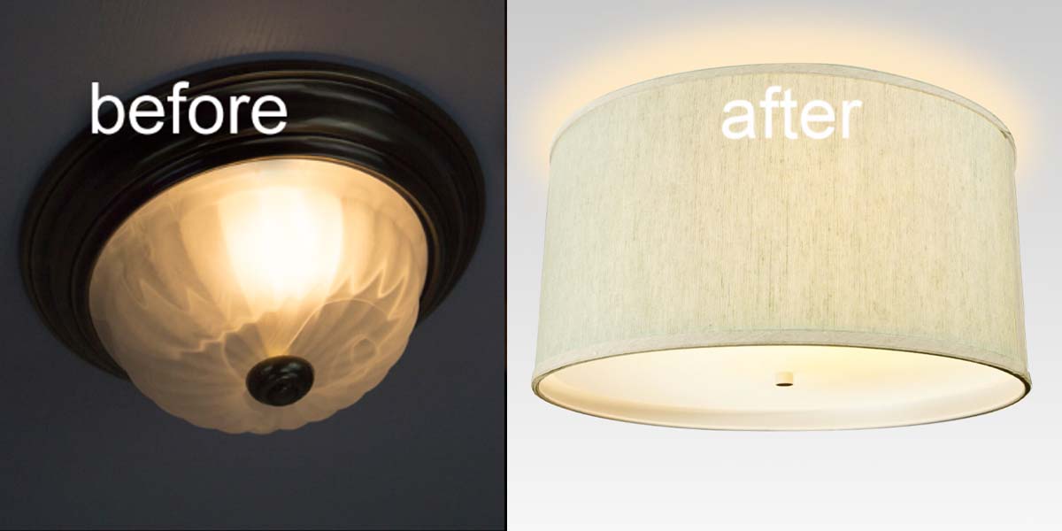 14W Modern Flush Mount Conversion Kit with Textured Oatmeal Hardback Drum Lampshade - Perfect for Bedroom, Living Room & Hallway Lighting Upgrade