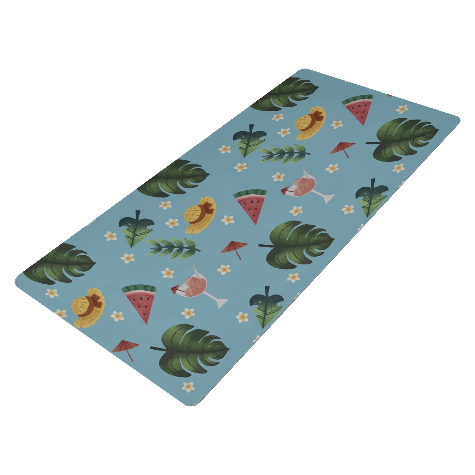 Tropical Leaves Leather Desk Mat - Dual Sided Waterproof Large Mouse Pad & Desk Blotter (16.5x35.4 Inch) for Office & Home Decor - Perfect for Workstations, Writing Desks, and Computer Setups