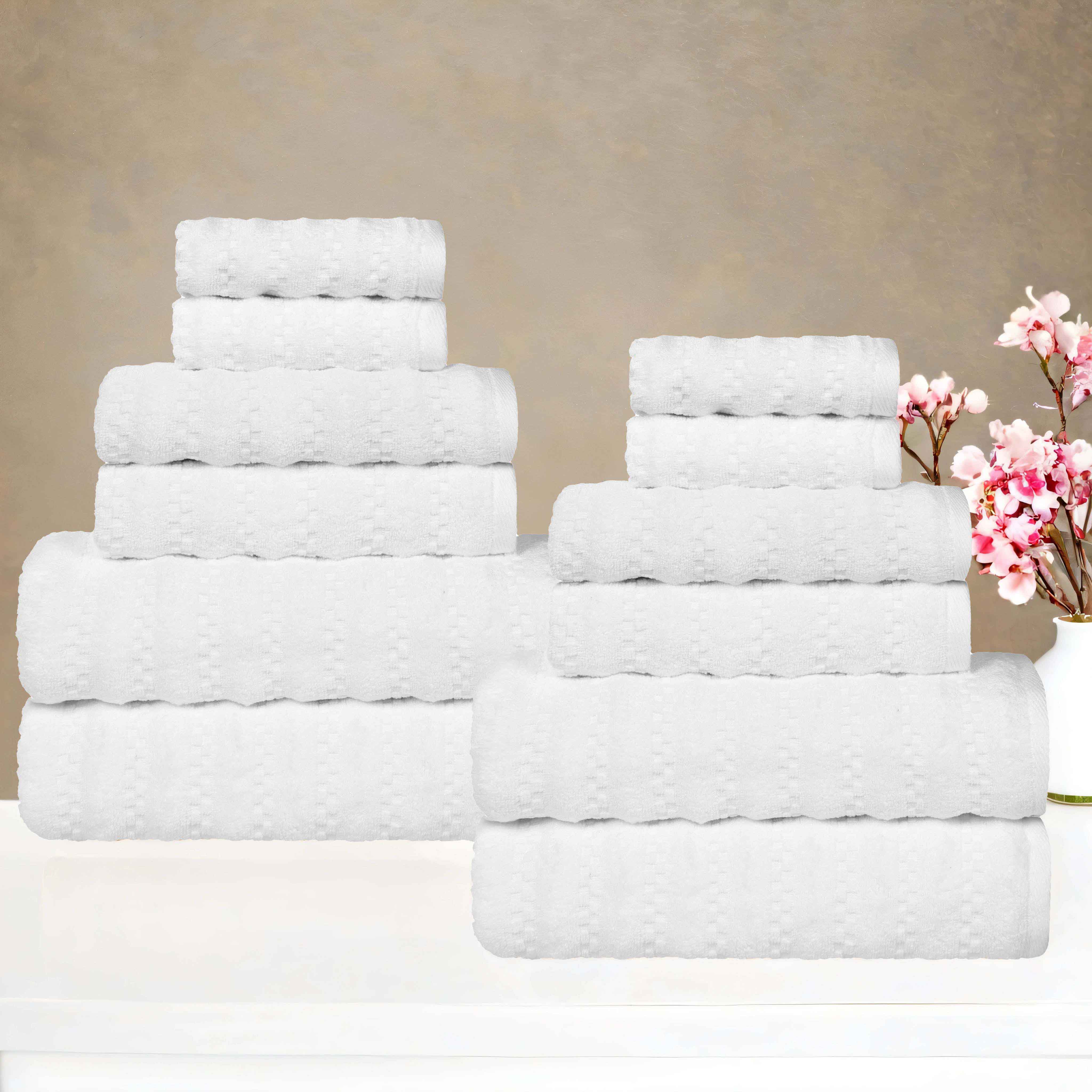 Zuma Zero Twist Cotton Medium Weight Soft Absorbent 12-Piece Bath Towel Set | Premium Hotel Quality Towels for Spa, Gym & Luxury Home Use