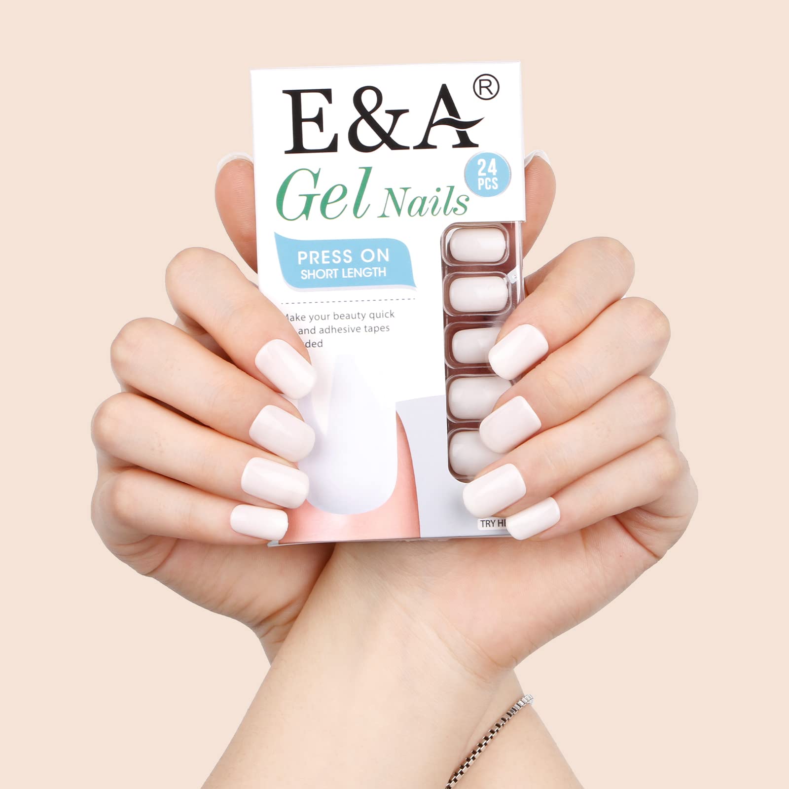 E&A 2 Packs Short Square Press On Nails - 24Pcs Black & 24Pcs White Gel False Nails Kit with Glue - Easy Stick On Manicure Nail Art Tips for Women & Girls - Perfect for Parties, Weddings, and Daily Wear