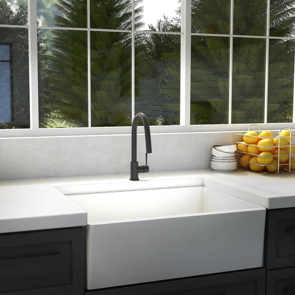 ZLINE Arthur Matte Black Pull Down Single Handle Kitchen Faucet - Modern Design for Sink, Dishwashing & Food Prep (ATH KF MB)