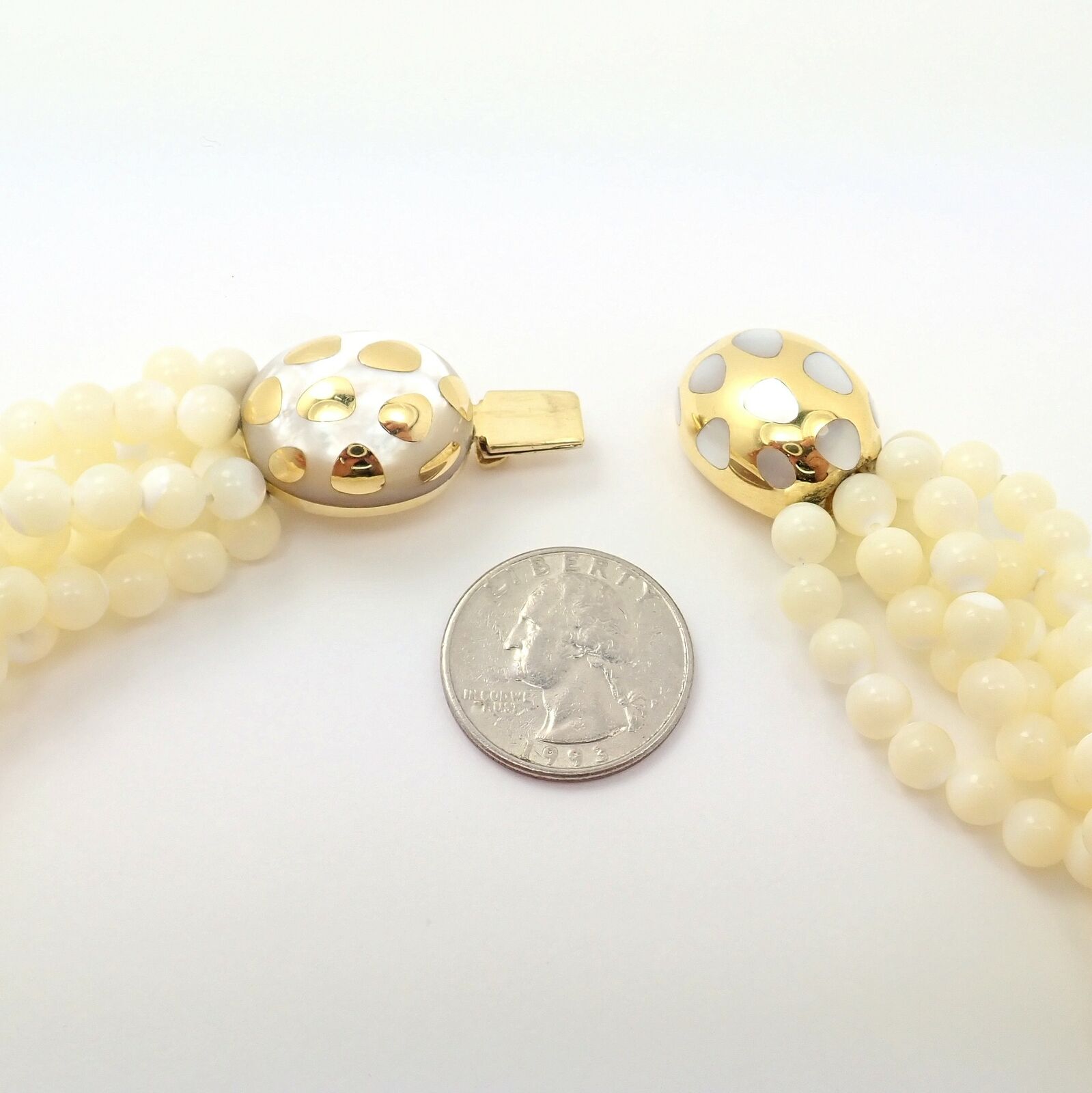 Tiffany & Co Cummings 18K Gold Mother of Pearl Bead Torsade Inlaid Necklace - Elegant Jewelry for Women, Perfect for Weddings, Parties & Special Occasions